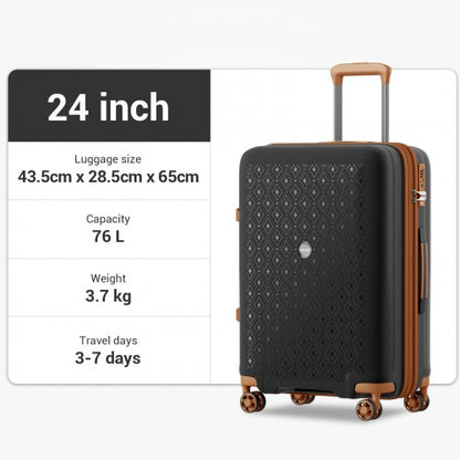 KSK2594 - Kono PP 24-inch Hard Shell Expandable Luggage–Lightweight Suitcase with TSA Lock & Built-in Cup Holder - Black and Brown
