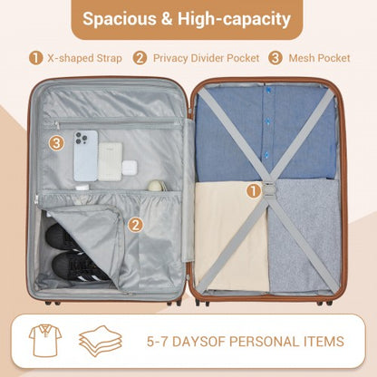 KSK2594 - Kono PP 24-inch Hard Shell Expandable Luggage–Lightweight Suitcase with TSA Lock & Built-in Cup Holder - Black and Brown