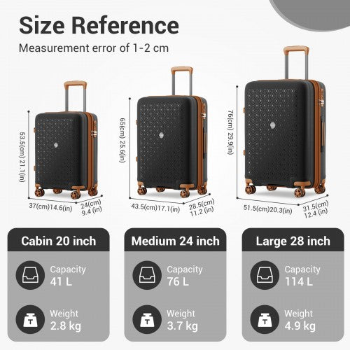 KSK2594 - Kono PP 20/24/28inch Hard Shell Expandable Luggage–Lightweight Suitcase with TSA Lock & Built-in Cup Holder - Black and Brown