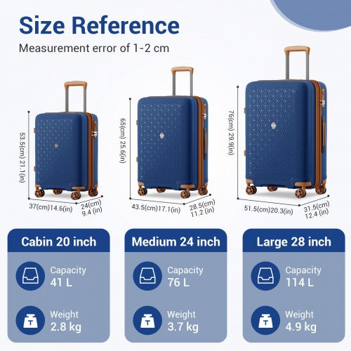 KSK2594 - Kono PP 20/24/28inch Hard Shell Expandable Luggage–Lightweight Suitcase with TSA Lock & Built-in Cup Holder - Navy and Brown