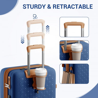 KSK2594 - Kono PP 20/24/28inch Hard Shell Expandable Luggage–Lightweight Suitcase with TSA Lock & Built-in Cup Holder - Navy and Brown
