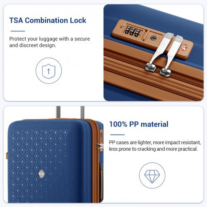 KSK2594 - Kono PP 20/24/28inch Hard Shell Expandable Luggage–Lightweight Suitcase with TSA Lock & Built-in Cup Holder - Navy and Brown
