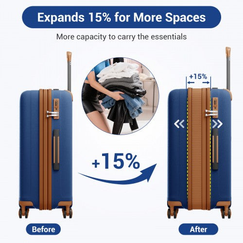 KSK2594 - Kono PP 24-inch Hard Shell Expandable Luggage–Lightweight Suitcase with TSA Lock & Built-in Cup Holder - Navy and Brown