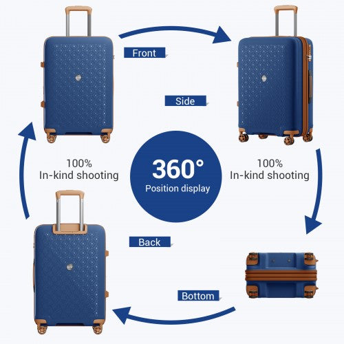 KSK2594 - Kono PP 20/24/28inch Hard Shell Expandable Luggage–Lightweight Suitcase with TSA Lock & Built-in Cup Holder - Navy and Brown