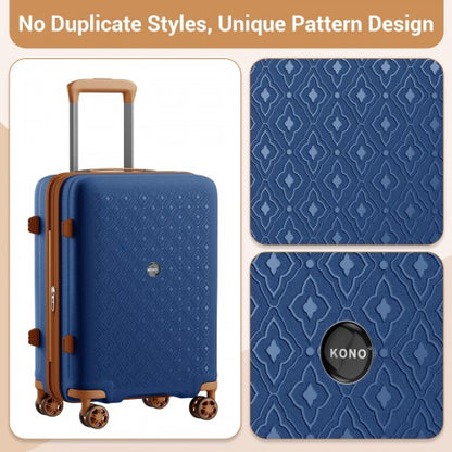 KSK2594 - Kono PP 24-inch Hard Shell Expandable Luggage–Lightweight Suitcase with TSA Lock & Built-in Cup Holder - Navy and Brown