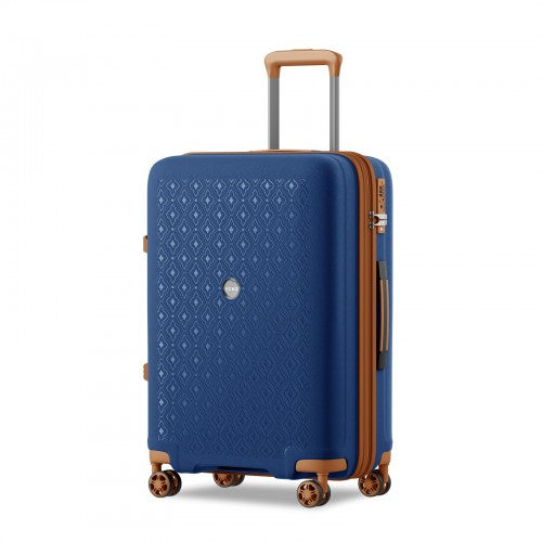 KSK2594 - Kono PP 24-inch Hard Shell Expandable Luggage–Lightweight Suitcase with TSA Lock & Built-in Cup Holder - Navy and Brown