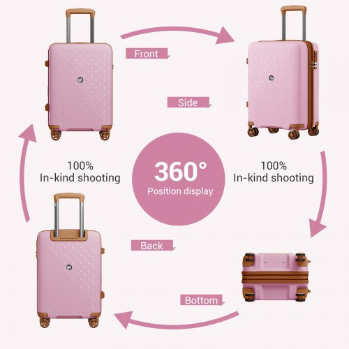 KSK2594 - Kono PP 20-inch Hard Shell Expandable Luggage-Lightweight Suitcase with TSA Lock & Built-in Cup Holder - Pink and Brown