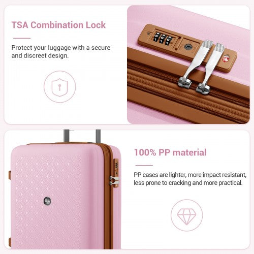 KSK2594 - Kono PP 20-inch Hard Shell Expandable Luggage-Lightweight Suitcase with TSA Lock & Built-in Cup Holder - Pink and Brown