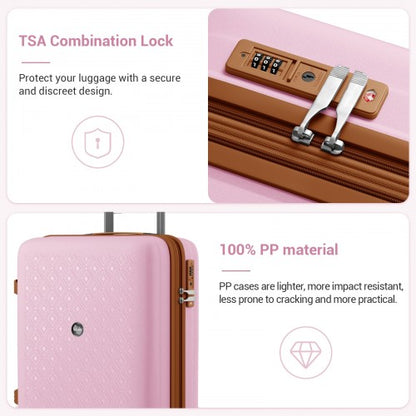 KSK2594 - Kono PP 20-inch Hard Shell Expandable Luggage-Lightweight Suitcase with TSA Lock & Built-in Cup Holder - Pink and Brown
