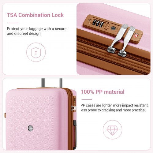 KSK2594 - Kono PP 24-inch Hard Shell Expandable Luggage–Lightweight Suitcase with TSA Lock & Built-in Cup Holder - Pink and Brown