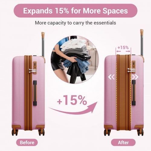 KSK2594 - Kono PP 24-inch Hard Shell Expandable Luggage–Lightweight Suitcase with TSA Lock & Built-in Cup Holder - Pink and Brown