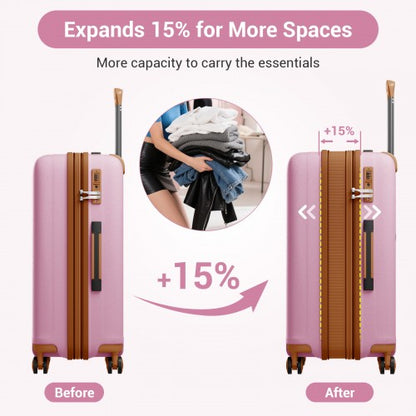 KSK2594 - Kono PP 24-inch Hard Shell Expandable Luggage–Lightweight Suitcase with TSA Lock & Built-in Cup Holder - Pink and Brown