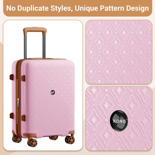 KSK2594 - Kono PP 20/24/28inch Hard Shell Expandable Luggage–Lightweight Suitcase with TSA Lock & Built-in Cup Holder - Pink and Brown