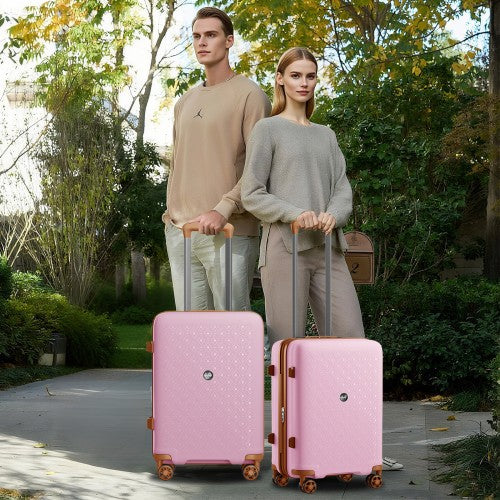 KSK2594 - Kono PP 20/24/28inch Hard Shell Expandable Luggage–Lightweight Suitcase with TSA Lock & Built-in Cup Holder - Pink and Brown