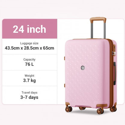 KSK2594 - Kono PP 24-inch Hard Shell Expandable Luggage–Lightweight Suitcase with TSA Lock & Built-in Cup Holder - Pink and Brown