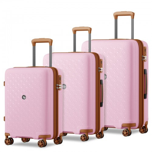 KSK2594 - Kono PP 20/24/28inch Hard Shell Expandable Luggage–Lightweight Suitcase with TSA Lock & Built-in Cup Holder - Pink and Brown