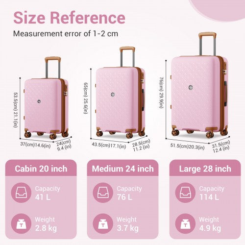 KSK2594 - Kono PP 20/24/28inch Hard Shell Expandable Luggage–Lightweight Suitcase with TSA Lock & Built-in Cup Holder - Pink and Brown