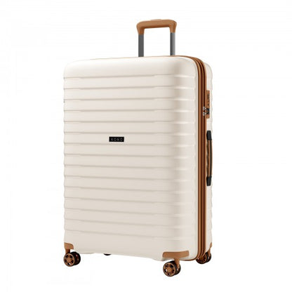 KSK2595 - Kono 28-Inch Hard Shell Scratch-Resistant PP Luggage with Cup Holder, TSA Lock & Expandable Design-Check-in Luggage For Travel - Beige and Brown
