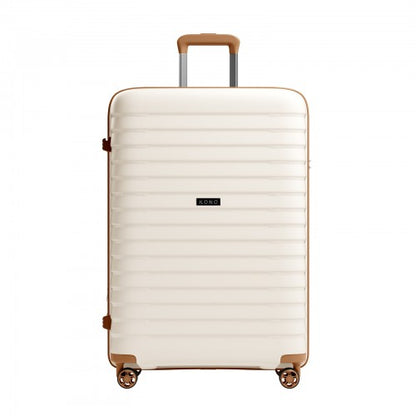 KSK2595 - Kono 28-Inch Hard Shell Scratch-Resistant PP Luggage with Cup Holder, TSA Lock & Expandable Design-Check-in Luggage For Travel - Beige and Brown