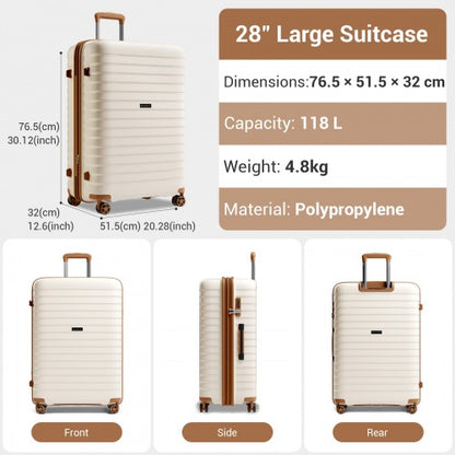KSK2595 - Kono 28-Inch Hard Shell Scratch-Resistant PP Luggage with Cup Holder, TSA Lock & Expandable Design-Check-in Luggage For Travel - Beige and Brown