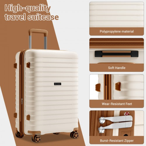 KSK2595 - Kono 20-Inch Hard Shell Scratch-Resistant PP Luggage with Cup Holder, TSA Lock & Expandable Design-Cabin Trolley For Travel - Beige and Brown