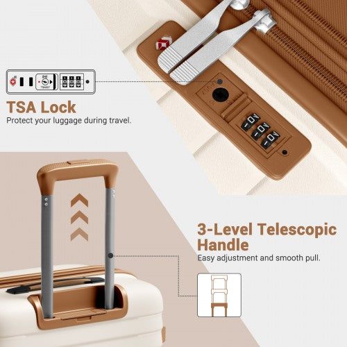 KSK2595 - Kono 20-Inch Hard Shell Scratch-Resistant PP Luggage with Cup Holder, TSA Lock & Expandable Design-Cabin Trolley For Travel - Beige and Brown