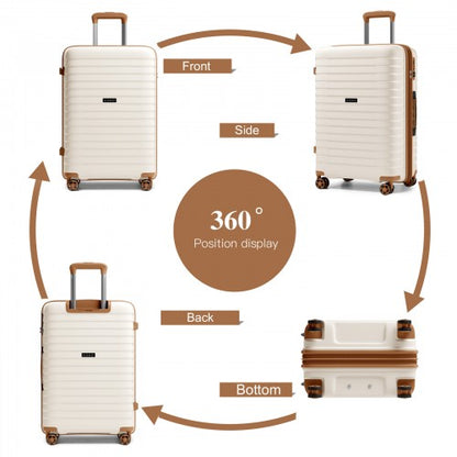 KSK2595 - Kono 28-Inch Hard Shell Scratch-Resistant PP Luggage with Cup Holder, TSA Lock & Expandable Design-Check-in Luggage For Travel - Beige and Brown