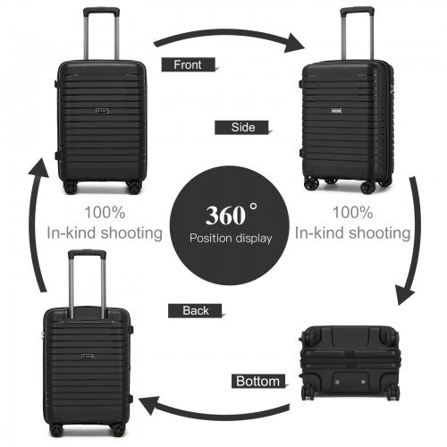 KSK2595 - Kono 20-Inch Hard Shell Scratch-Resistant PP Luggage with Cup Holder, TSA Lock & Expandable Design-Cabin Trolley For Travel - Black
