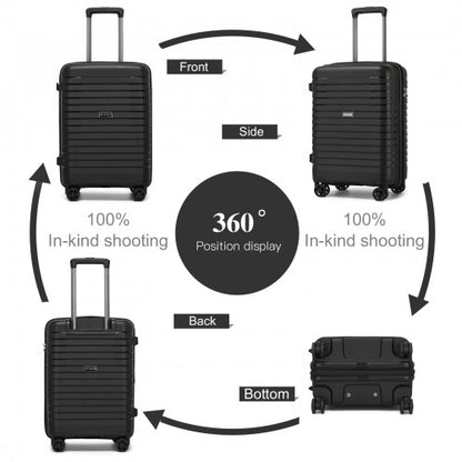 KSK2595 - Kono 20-Inch Hard Shell Scratch-Resistant PP Luggage with Cup Holder, TSA Lock & Expandable Design-Cabin Trolley For Travel - Black