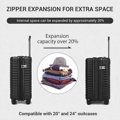 KSK2595 - Kono 20-Inch Hard Shell Scratch-Resistant PP Luggage with Cup Holder, TSA Lock & Expandable Design-Cabin Trolley For Travel - Black