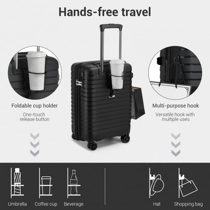KSK2595 - Kono 20-Inch Hard Shell Scratch-Resistant PP Luggage with Cup Holder, TSA Lock & Expandable Design-Cabin Trolley For Travel - Black