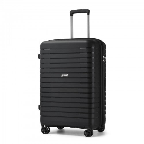 KSK2595 - Kono 24-Inch Hard Shell Scratch-Resistant PP Luggage with Cup Holder, TSA Lock & Expandable Design-Check-in Luggage For Travel - Black