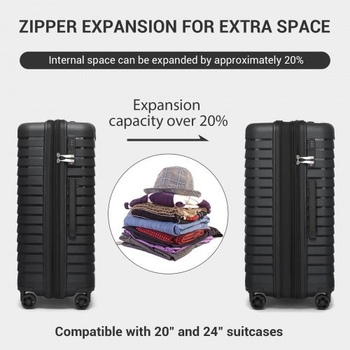KSK2595 - Kono 24-Inch Hard Shell Scratch-Resistant PP Luggage with Cup Holder, TSA Lock & Expandable Design-Check-in Luggage For Travel - Black