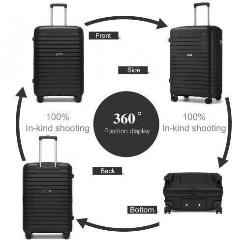 KSK2595 - Kono 24-Inch Hard Shell Scratch-Resistant PP Luggage with Cup Holder, TSA Lock & Expandable Design-Check-in Luggage For Travel - Black
