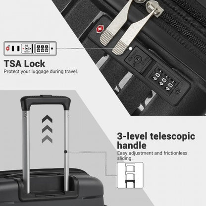 KSK2595 - Kono 24-Inch Hard Shell Scratch-Resistant PP Luggage with Cup Holder, TSA Lock & Expandable Design-Check-in Luggage For Travel - Black