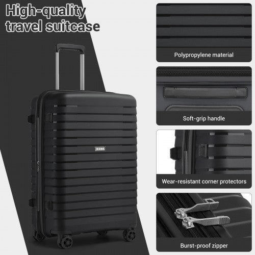 KSK2595 - Kono 20-Inch Hard Shell Scratch-Resistant PP Luggage with Cup Holder, TSA Lock & Expandable Design-Cabin Trolley For Travel - Black