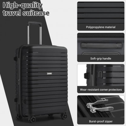 KSK2595 - Kono 20-Inch Hard Shell Scratch-Resistant PP Luggage with Cup Holder, TSA Lock & Expandable Design-Cabin Trolley For Travel - Black