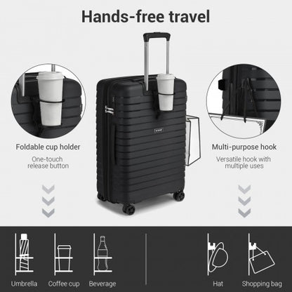 KSK2595 - Kono 24-Inch Hard Shell Scratch-Resistant PP Luggage with Cup Holder, TSA Lock & Expandable Design-Check-in Luggage For Travel - Black