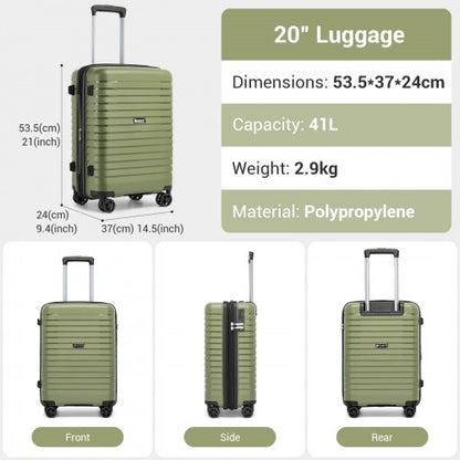 KSK2595 - Kono 20-Inch Hard Shell Scratch-Resistant PP Luggage with Cup Holder, TSA Lock & Expandable Design-Cabin Trolley For Travel - Green
