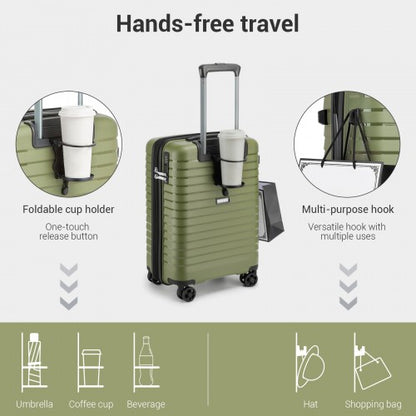 KSK2595 - Kono 20-Inch Hard Shell Scratch-Resistant PP Luggage with Cup Holder, TSA Lock & Expandable Design-Cabin Trolley For Travel - Green