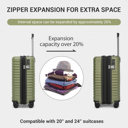 KSK2595 - Kono 20-Inch Hard Shell Scratch-Resistant PP Luggage with Cup Holder, TSA Lock & Expandable Design-Cabin Trolley For Travel - Green