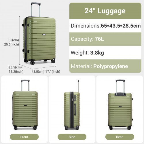 KSK2595 - Kono 24-Inch Hard Shell Scratch-Resistant PP Luggage with Cup Holder, TSA Lock & Expandable Design-Check-in Luggage For Travel - Green