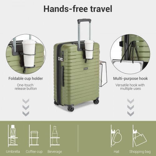 KSK2595 - Kono 28-Inch Hard Shell Scratch-Resistant PP Luggage with Cup Holder, TSA Lock & Expandable Design-Check-in Luggage For Travel - Green