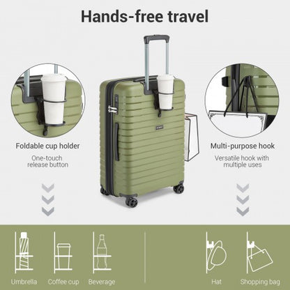 KSK2595 - Kono 28-Inch Hard Shell Scratch-Resistant PP Luggage with Cup Holder, TSA Lock & Expandable Design-Check-in Luggage For Travel - Green