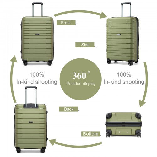 KSK2595 - Kono 28-Inch Hard Shell Scratch-Resistant PP Luggage with Cup Holder, TSA Lock & Expandable Design-Check-in Luggage For Travel - Green