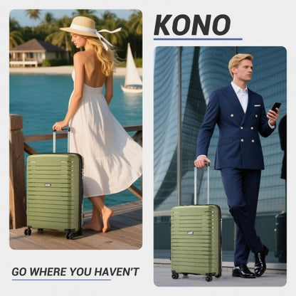 KSK2595 - Kono 24-Inch Hard Shell Scratch-Resistant PP Luggage with Cup Holder, TSA Lock & Expandable Design-Check-in Luggage For Travel - Green