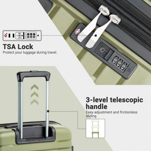 KSK2595 - Kono 28-Inch Hard Shell Scratch-Resistant PP Luggage with Cup Holder, TSA Lock & Expandable Design-Check-in Luggage For Travel - Green