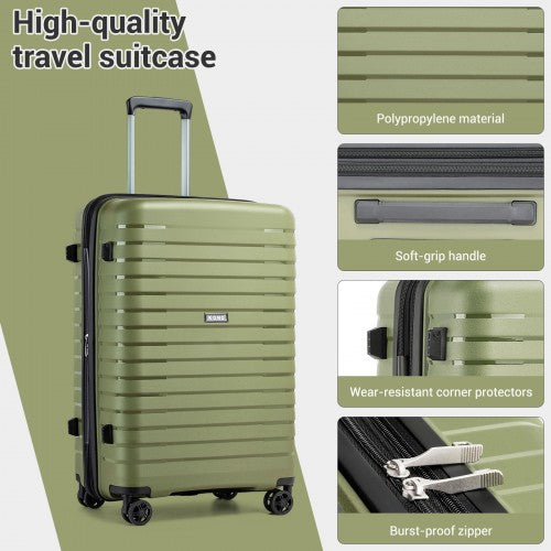 KSK2595 - Kono 20-Inch Hard Shell Scratch-Resistant PP Luggage with Cup Holder, TSA Lock & Expandable Design-Cabin Trolley For Travel - Green