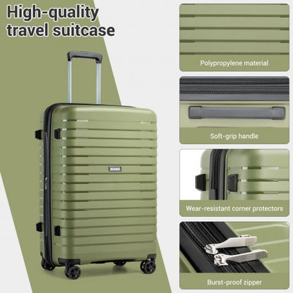 KSK2595 - Kono 20-Inch Hard Shell Scratch-Resistant PP Luggage with Cup Holder, TSA Lock & Expandable Design-Cabin Trolley For Travel - Green