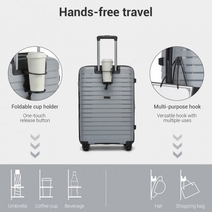 KSK2595 - Kono 20-Inch Hard Shell Scratch-Resistant PP Luggage with Cup Holder, TSA Lock & Expandable Design-Cabin Trolley For Travel - Grey